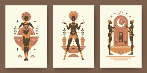 Beautiful african woman people silhouettes modern drawing style