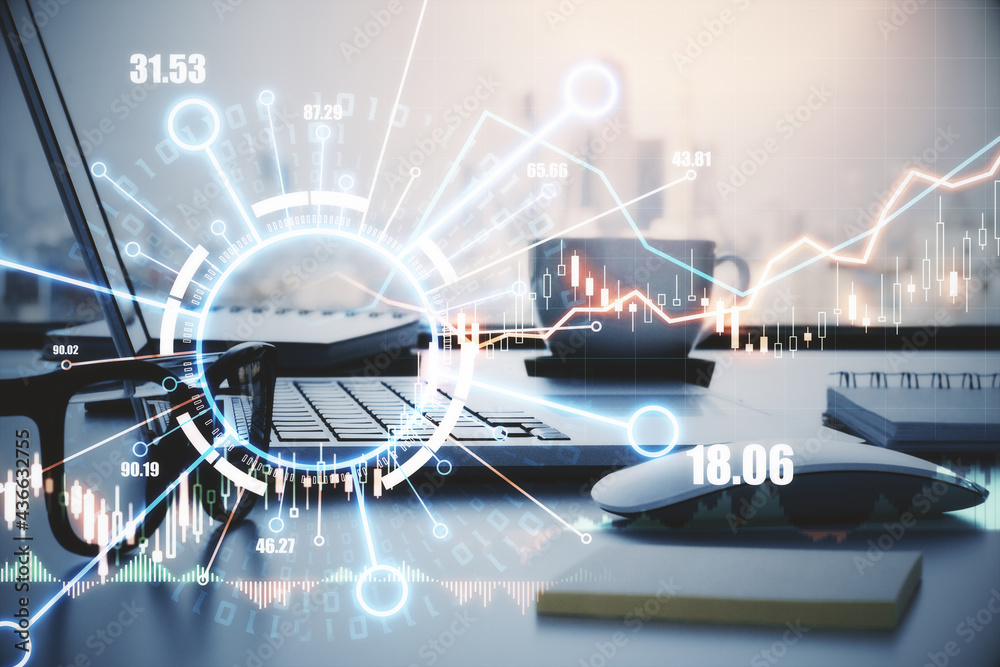 Aufkleber blockchain and crypto currency market exchange concept with digital stock market chart graphs and gl