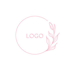 Floral logo design. Vector hand drawn graphics. Isolated on white background.