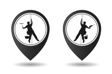 Industrial alpinism. Black silhouette. Logo, sign. Geolocation sign