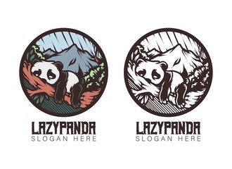 Lazy Panda mascot logo illustration premium vector