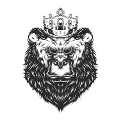 Vintage Bear head with crown in monochrome style Premium Vector