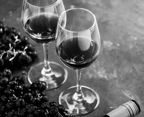 Red wine in glasses on the table