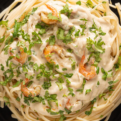 Pasta with shrimps in a creamy sauce