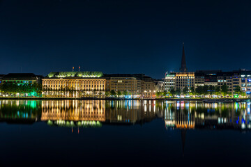 Hamburg, Alster, Nacht, Sternenhimmel, hapag lloyd