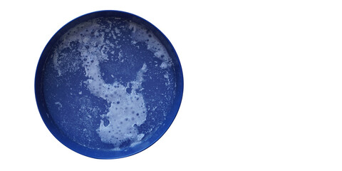 top view detergent in a blue plastic bowl on a white background, object, clean, copy space
