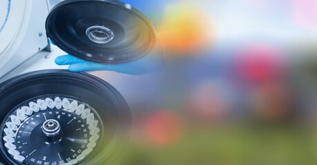 Composition of scientist holding laboratory equipment with copy space