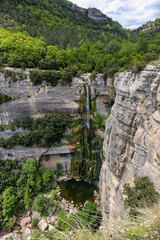 Beautiful big waterfall in Spain in Catalonia, near the small village Rupit. Salt de Sallent