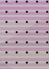 Composition of multiple rows of black spots over pattern on purple background