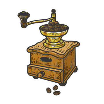 Old coffee grinder sketch raster illustration
