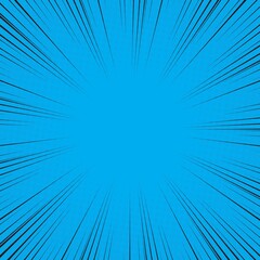 Radial Speed Line background. Vector illustration. Comic book black and blue radial lines background. Halftone.