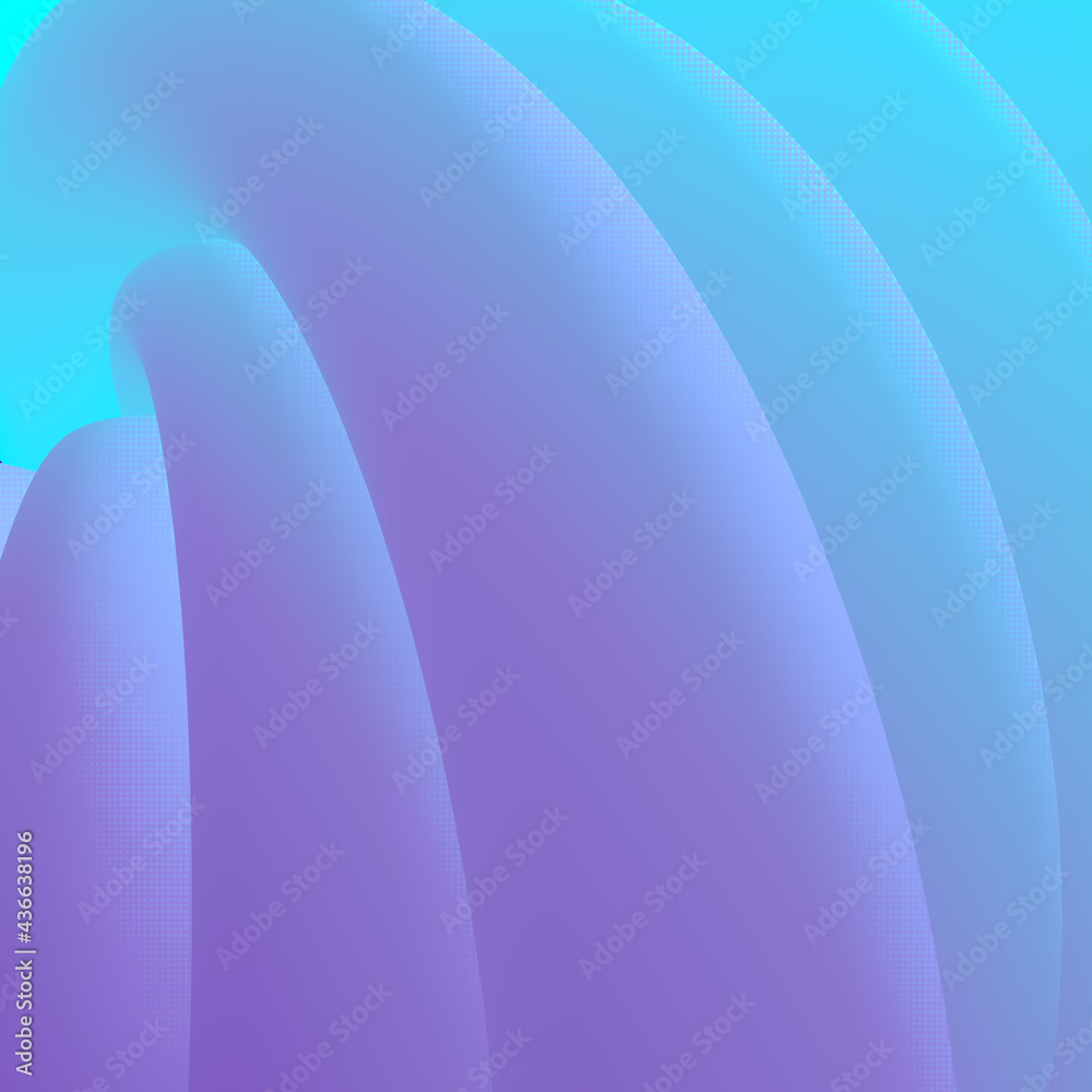 Poster line art wavy curved shapes with trendy holographic gradient. 3d rendering digital illustration
