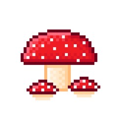 Mushroom pixel art. Cute pixel mushrooms. Vector illustration.