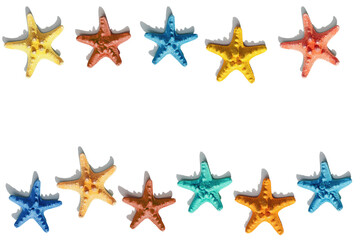 Fototapeta na wymiar Colorful cute starfish pattern. Nautical or marine theme of sea life. Bright summer style.