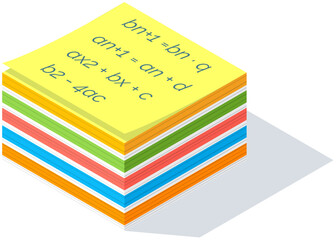 Sticky note papers in stack. Colorful stickers for writing important working notes and post. Notepaper office supplies or education stationery icon. Post-it stickers isolated on white background