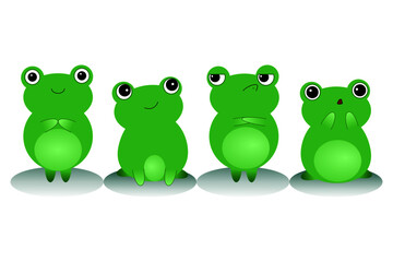 emotional green frog, 4 images, 4 emotions