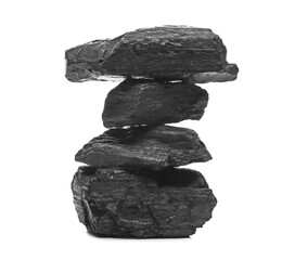 Black coal chunks stack isolated on white background