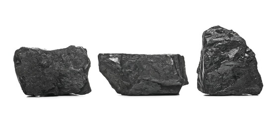 Three coal chunks isolated on white background