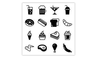 vector icon set of fast food flat outline icon.