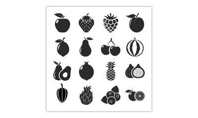Fruits vector art flat design. Different fruits icons on white background. Vector illustration simple design icons.