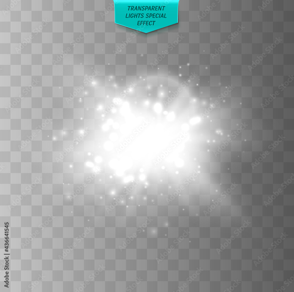 Wall mural white glowing light burst explosion. transparent glow light effect. starburst with sparkles. vector 