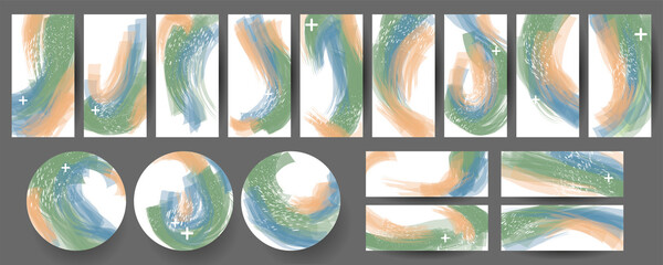 A set of gentle pastel restrained pale of templates for posting for social media stories trending or for printing postcards with your brand