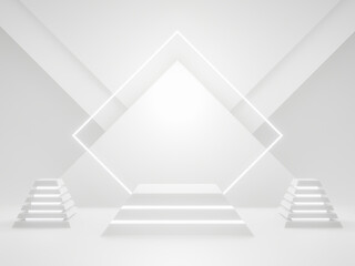 Fototapeta premium 3D rendered white geometric product stand and lights