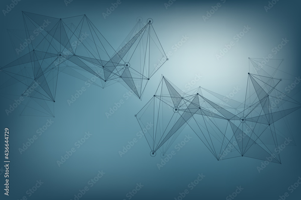 Fototapete Geometric graphic background molecule and communication. Big data complex with compounds. Perspective backdrop. Minimal array Big data. Digital data visualization. Scientific illustration.