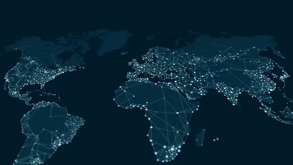 Türaufkleber Kommunikationsnetzkarte der Welt, internationale abstrakte Verbindung des Globus, Bildschirm in Perspektive © max_776