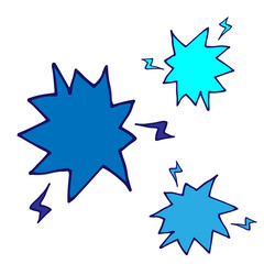 set of blue speech bubble on white background. comic book scene concept. hand drawn vector. boom speech bubble with thunderbolt. doodle art for logo, label, cover, poster, banner, clipart, sticker.