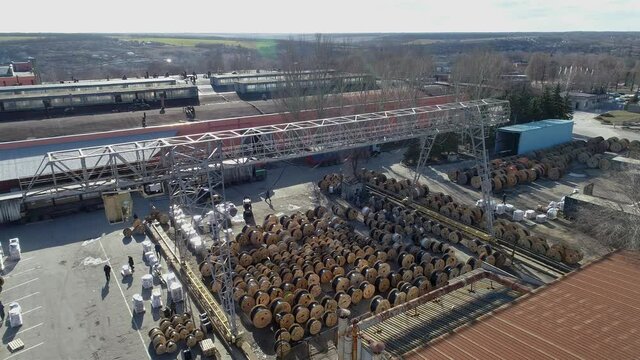Loading a cable into a truck. Finished cable products, Babin with cable ready to be sent to the client