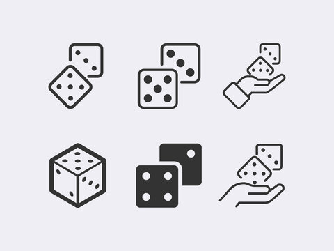 Dice vector linear icon set. Risk, luck