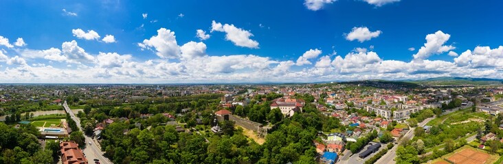 Uzhgorod city Ukraine aerial panorama view