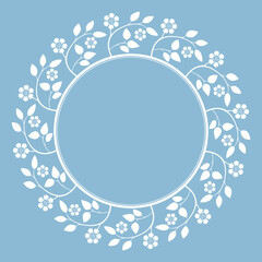 Decorative frame Elegant vector element for design in Eastern style, place for text. Floral blue and white border. Lace illustration for invitations and greeting cards