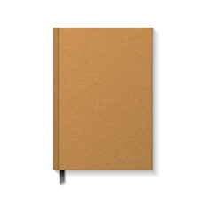 Blank brown kraft paper book or notebook with black  ribbon bookmark mockup template.