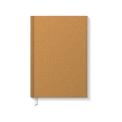 Blank brown kraft paper book or notebook with white ribbon bookmark mockup template.
