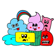 cute monster illustration on white background. funny expressions of monster graffiti. hand drawn vector. doodle monster art for wallpaper, sticker, clipart, poster, greeting. colorful design. 