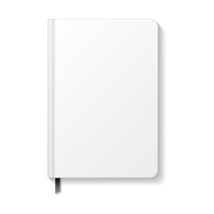 Blank white book or notebook rounded edges with black ribbon bookmark top view mockup template.