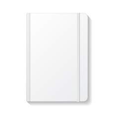 Blank white book or notebook rounded edges with white elastic top view mockup template.