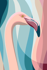 Flamingo portrait. Abstract artistic background with flamingo bird head in pastel pink and blue colors. Vector illustration - obrazy, fototapety, plakaty