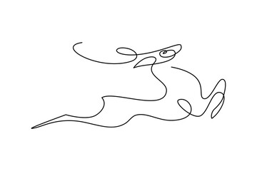 Running deer in continuous line art drawing style. Abstract deer graceful jumping minimalist black linear design isolated on white background. Vector illustration