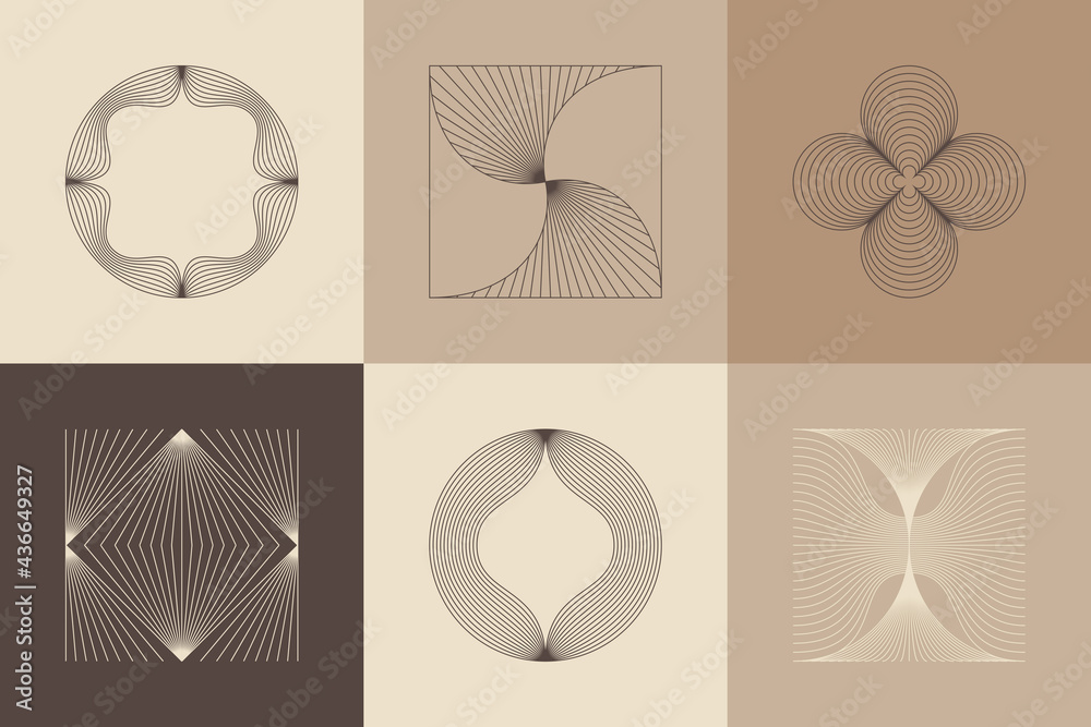 Poster Vector set of linear boho icons and symbols - abstract logo design templates  and prints - design elements for decoration in modern minimalist style for social media posts, stories
