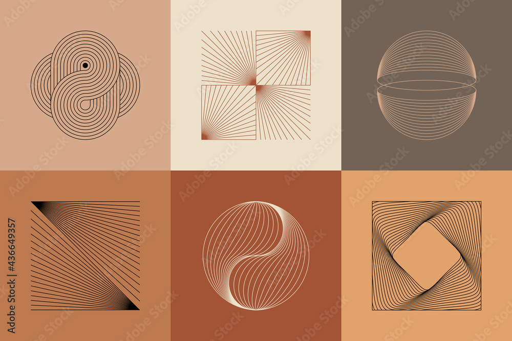 Poster Vector set of linear boho icons and symbols - abstract logo design templates  and prints - design elements for decoration in modern minimalist style for social media posts, stories