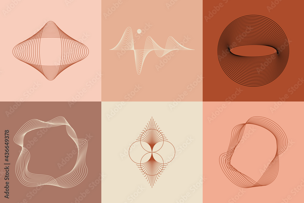 Poster Vector set of linear boho icons and symbols - abstract logo design templates  and prints - design elements for decoration in modern minimalist style for social media posts, stories