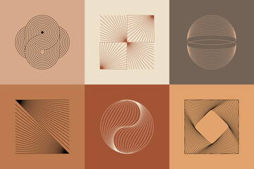 Vector set of linear boho icons and symbols - abstract logo design templates  and prints - design elements for decoration in modern minimalist style for social media posts, stories