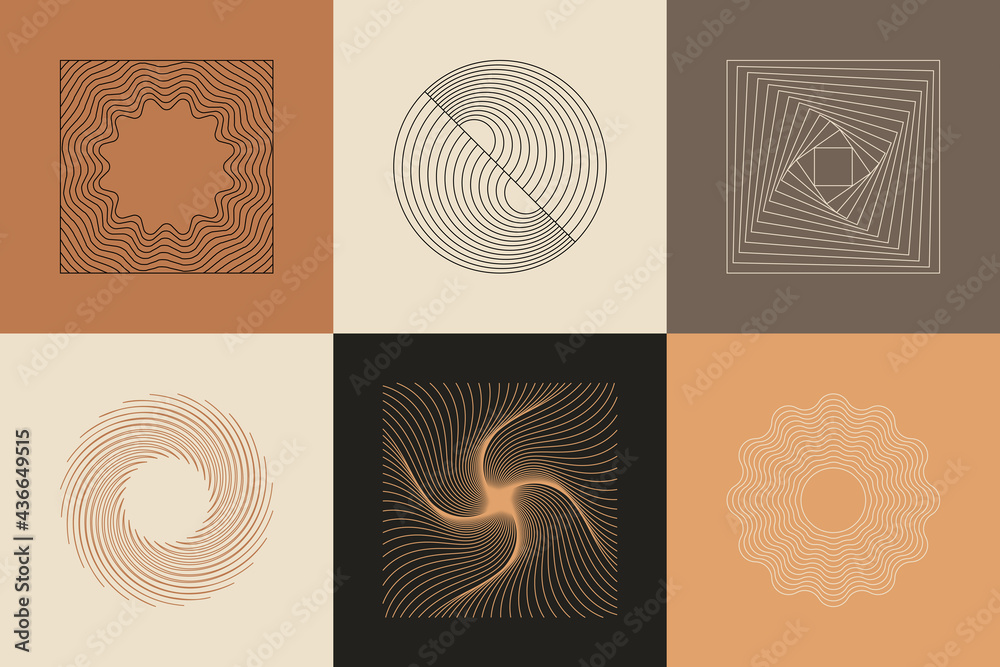 Poster Vector set of linear boho icons and symbols - abstract logo design templates  and prints - design elements for decoration in modern minimalist style for social media posts, stories