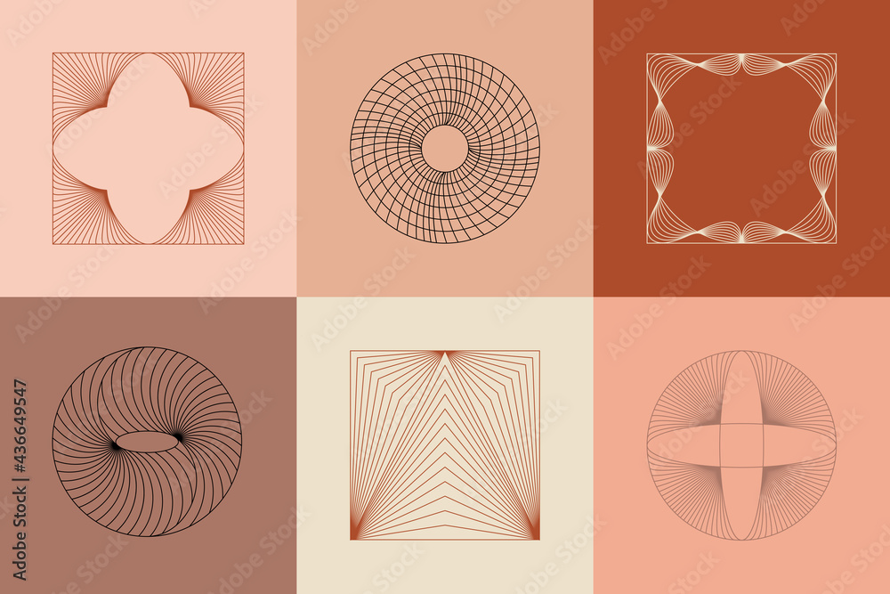 Poster Vector set of linear boho icons and symbols - abstract logo design templates  and prints - design elements for decoration in modern minimalist style for social media posts, stories