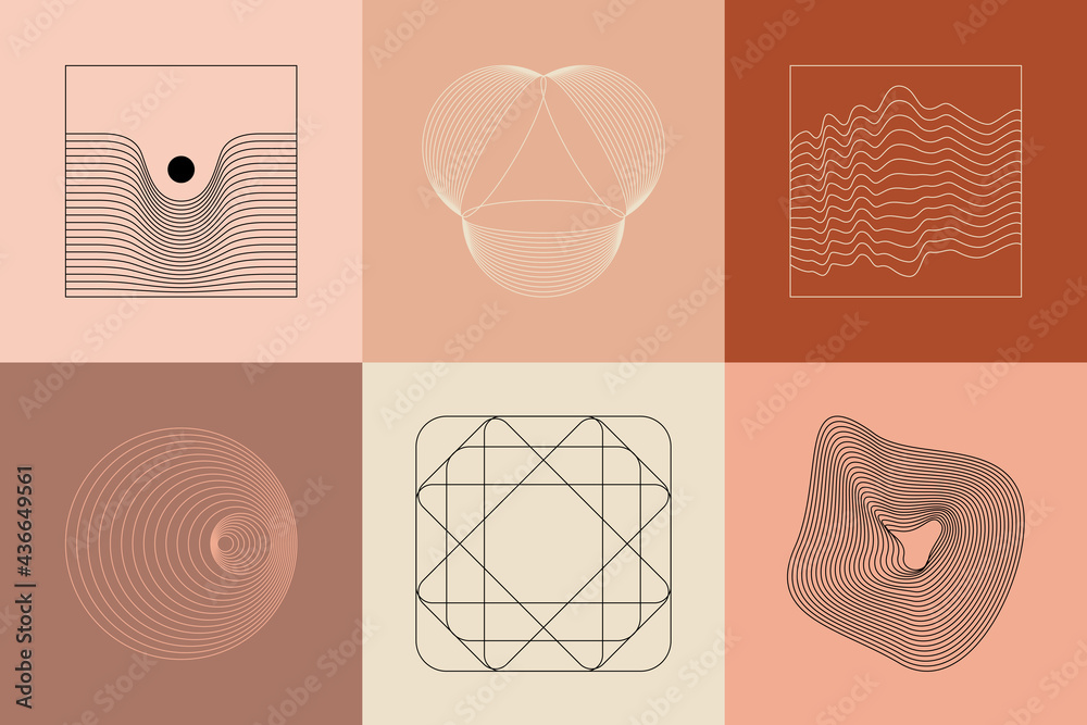 Poster Vector set of linear boho icons and symbols - abstract logo design templates  and prints - design elements for decoration in modern minimalist style for social media posts, stories