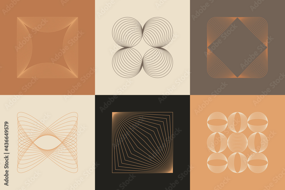 Poster Vector set of linear boho icons and symbols - abstract logo design templates  and prints - design elements for decoration in modern minimalist style for social media posts, stories