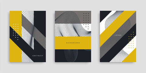 Business cover set. Collection of A4 vertical brochures. Abstract geometric background. Template design in flat style. Vector illustration with stripes, wavy lines. Design poster, wallpaper, notebook.